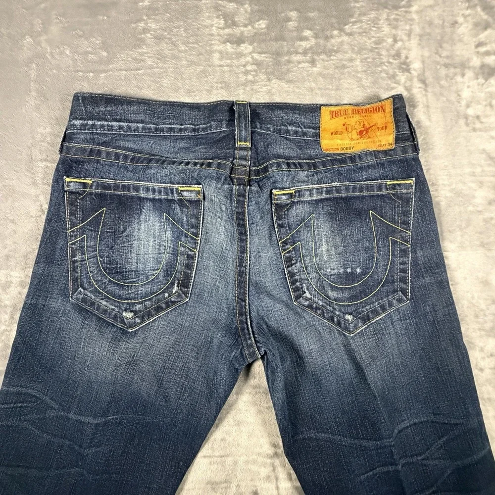 True Religion Jeans Men's 36x34 Blue Denim Relaxed Baggy Bobby Honeycomb Wisker